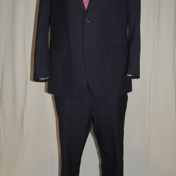 Trunk Club Custom Navy Blue Windowpane Flat Front Two Button Suit 44R - Picture 2 of 16